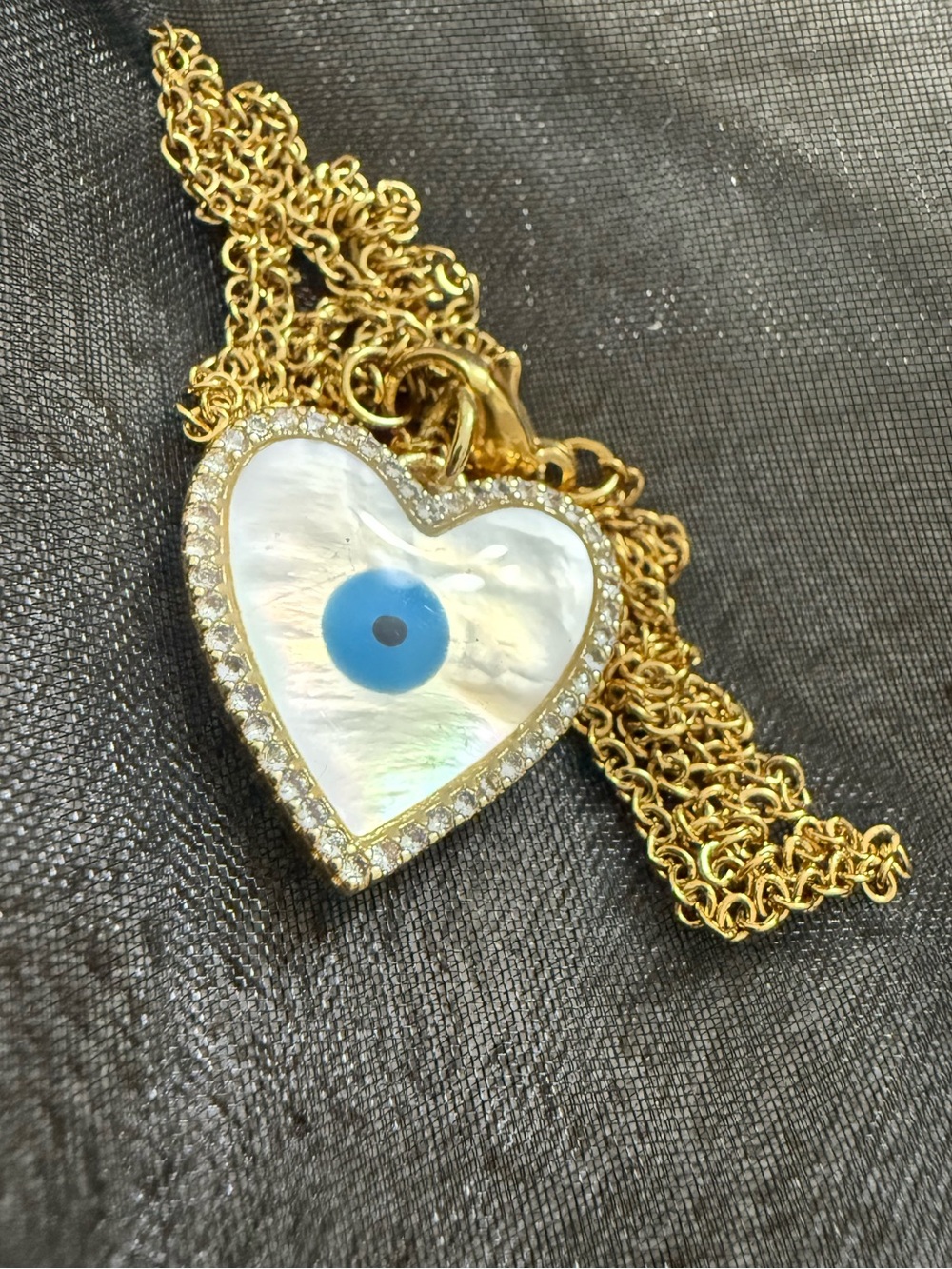 Gold Heart Evil Eye Pendant Necklace - Mother of Pearl